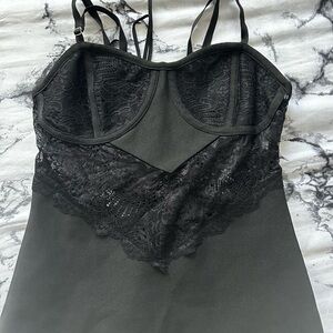 Fashion Nova Black Lace-Trim Mini Slip Dress